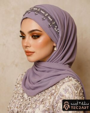 Purple chiffon instant hijab with sequence work
