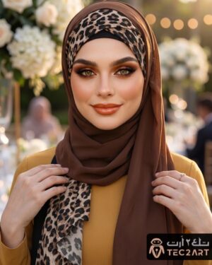 Brown chiffon instant hijab with leopard print