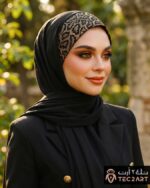 Black chiffon instant hijab with leopard print