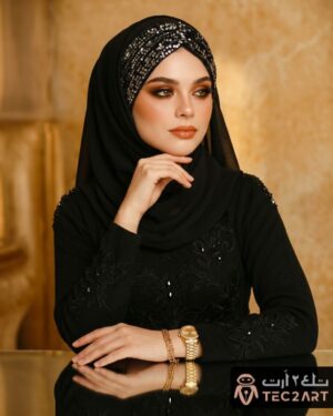 Black chiffon instant hijab with sequence work