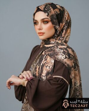 Brown chiffon instant hijab with snake print