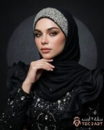 Black chiffon instant hijab with diamond work