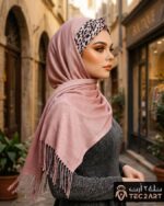 Pink cotton instant hijab with leopard print
