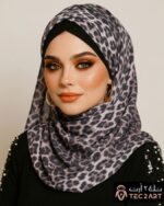 Brown chiffon instant hijab with leopard print