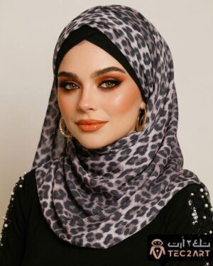 Brown chiffon instant hijab with leopard print