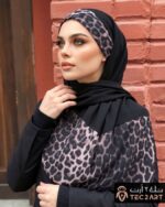 Black chiffon instant hijab with leopard print