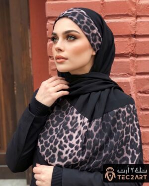 Black chiffon instant hijab with leopard print