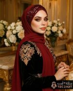 Maroon chiffon instant hijab with sequence hijab