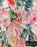Floral print white chiffon scarf fabric closeup