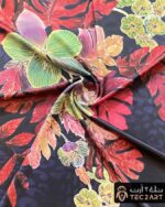 Floral print satin scarf fabric closeup