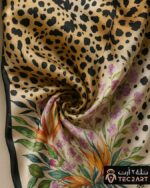 Leopard floral print satin scarf fabric closeup