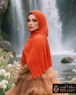 Orange pleated scarf
