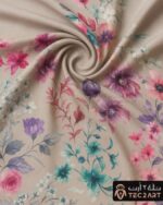 Floral print cotton scarf fabric closeup