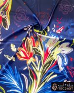 Floral print satin scarf fabric closeup