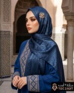 Blue satin scarf with diamond work