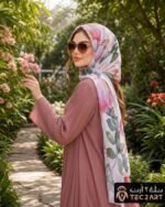 White cotton scarf with floral print