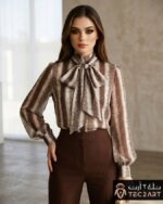 Brown top scada dress fabric with snake print