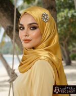 Gold satin scarf with diamond scarf