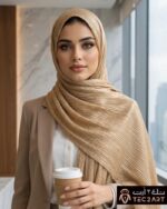 Gold pleated chiffon scarf