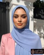 Blue pleated chiffon scarf