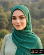 Green pleated chiffon scarf