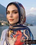 Blue multi satin scarf