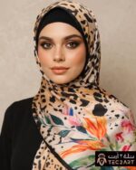 Leopard floral print satin scarf
