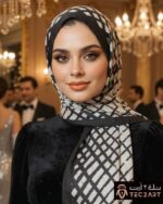 Black white satin scarf