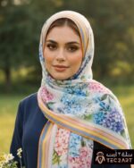 White cotton scarf with floral print