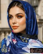 Blue multi satin scarf