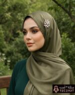 Green satin scarf with diamond work