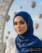 Blue satin scarf