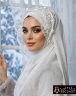 White chiffon 3D floral print scarf
