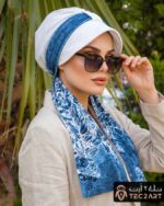 White blue instant cap hijab with floral print