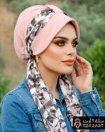 Pink brown instant hijab with fancy print