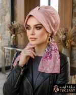 Pink white instant cap hijab with floral print